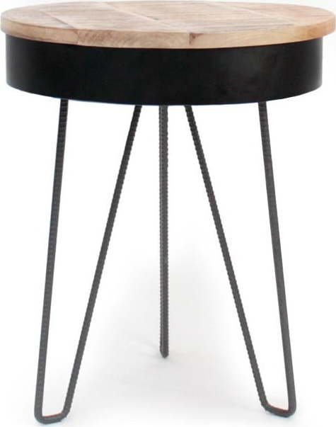 Černý odkládací stolek s dřevěnou deskou LABEL51 Saria LABEL51