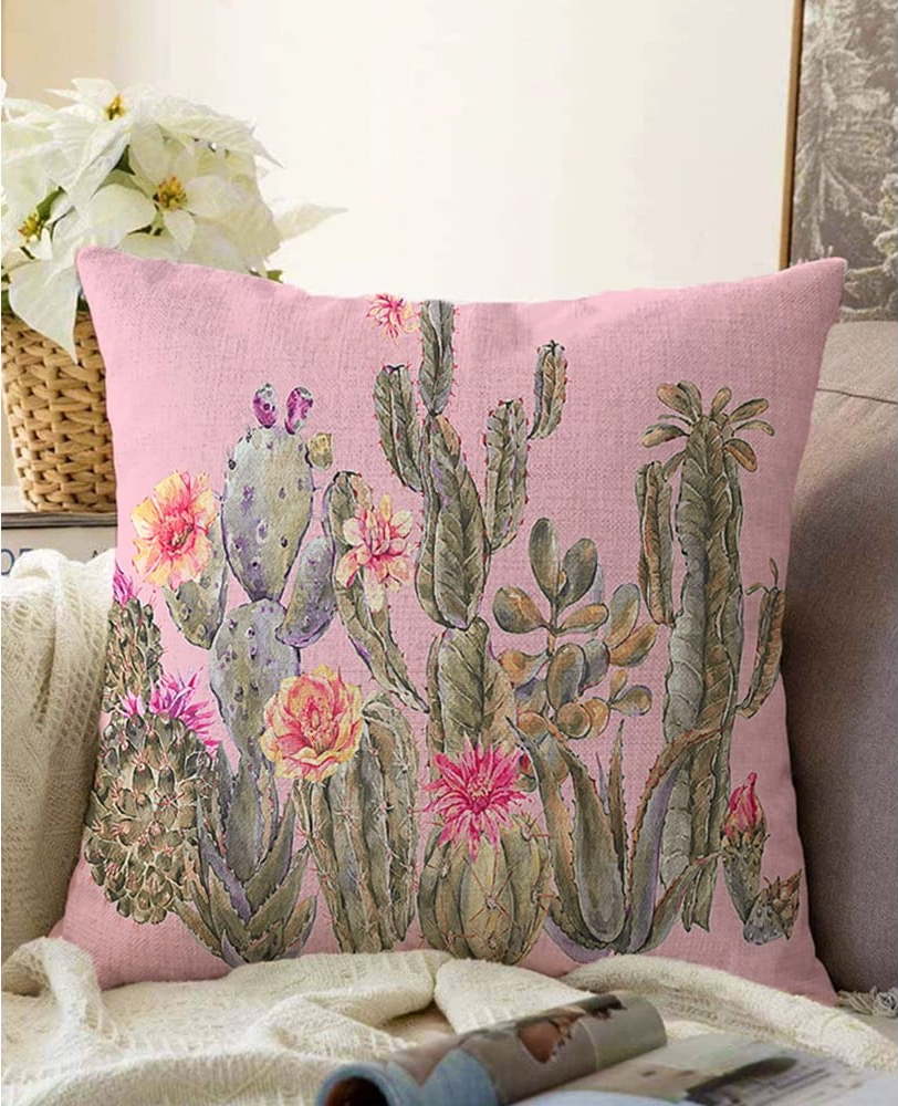Růžový povlak na polštář s příměsí bavlny Minimalist Cushion Covers Blooming Cactus