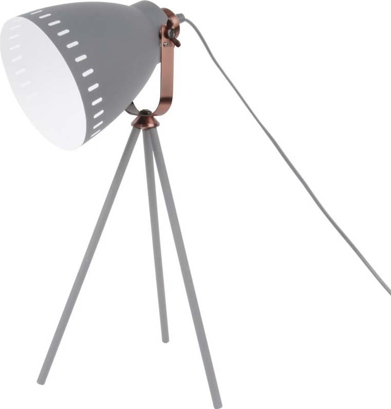 Šedá stolní lampa s detaily v měděné barvě Leitmotiv Mingle Leitmotiv