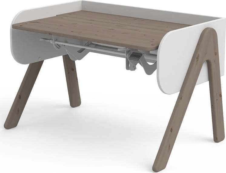 Tmavě hnědo-bílý psací stůl z borovicového dřeva s nastavitelnou výškou Flexa Woody Flexa