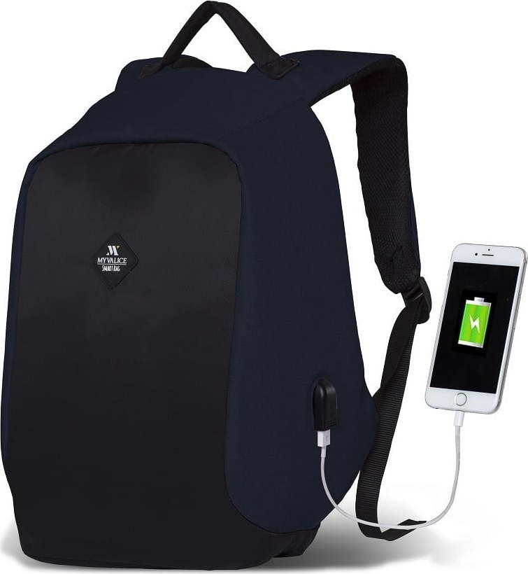 Tmavě modro-černý batoh s USB portem My Valice SECRET Smart Bag Myvalice