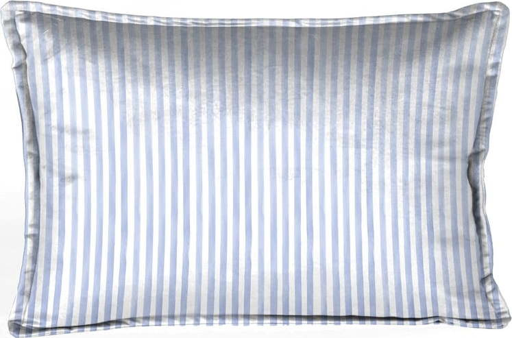 Bílý sametový polštář s modrými pruhy Velvet Atelier Pajamas