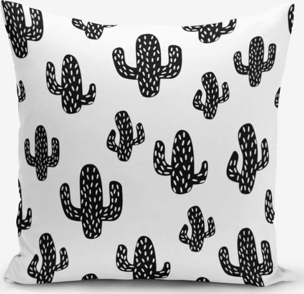 Černo-bílý povlak na polštář s příměsí bavlny Minimalist Cushion Covers Black White Cactus