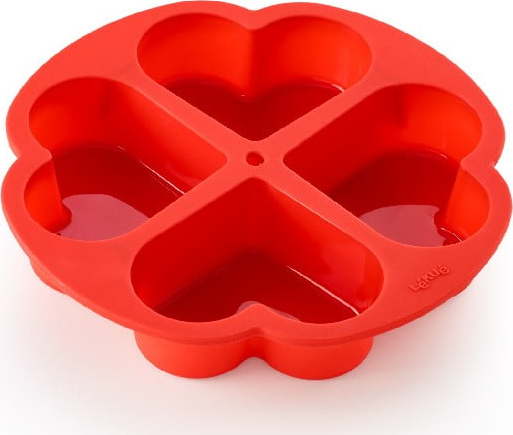 Červená silikonová dělící forma na dort ve tvaru srdce Lékué