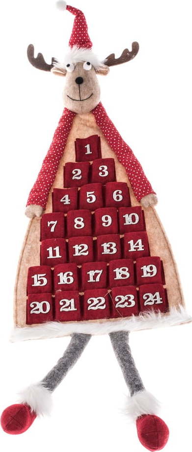 Červený textilní závěsný adventní kalendář ve tvaru soba Dakls