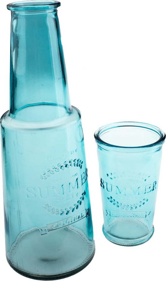 Modrá skleněná karafa se sklenicí