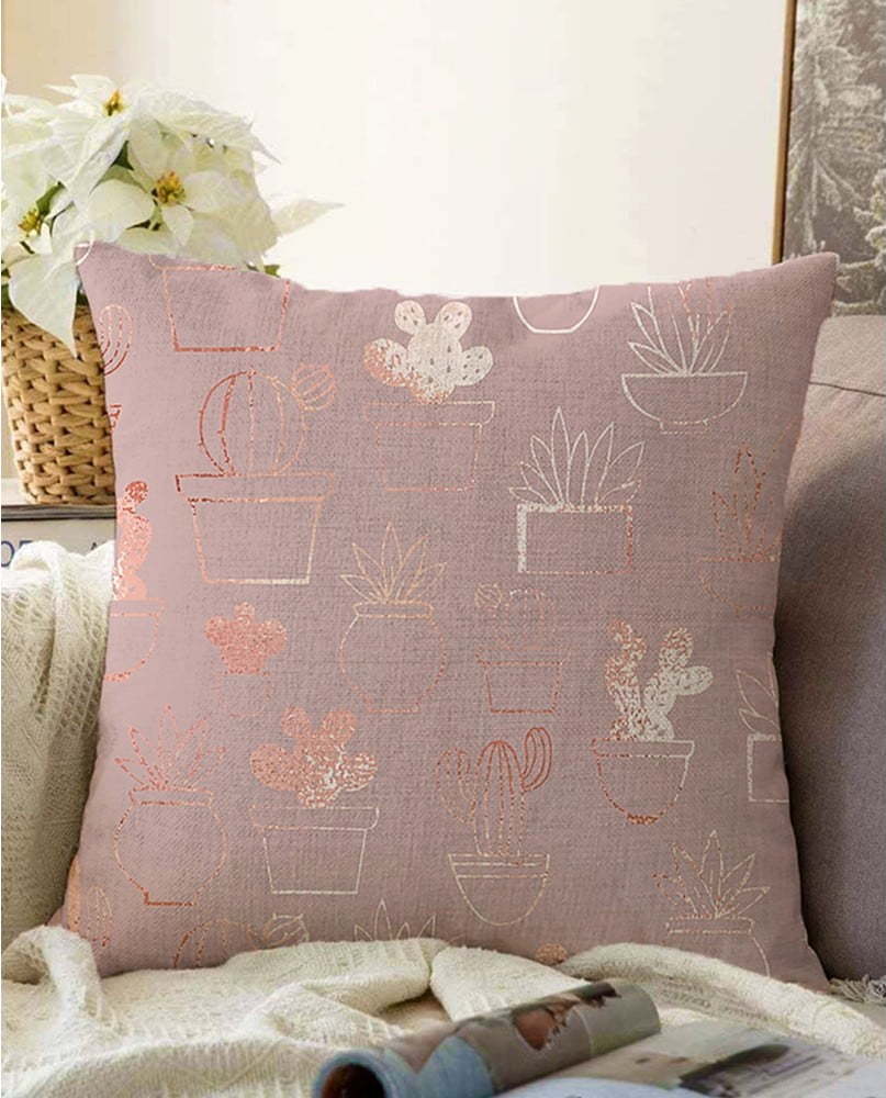 Růžový povlak na polštář s příměsí bavlny Minimalist Cushion Covers Succulent