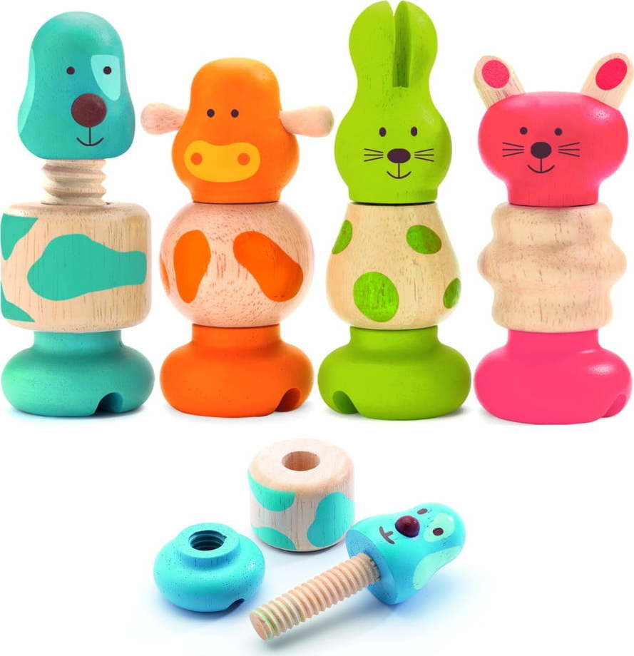 Sada 4 dřevěných skládacích zvířátek Djeco Farm DJECO