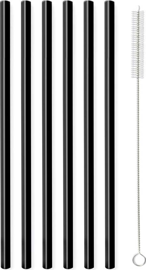 Sada 6 černých skleněných brček na pití Vialli Design