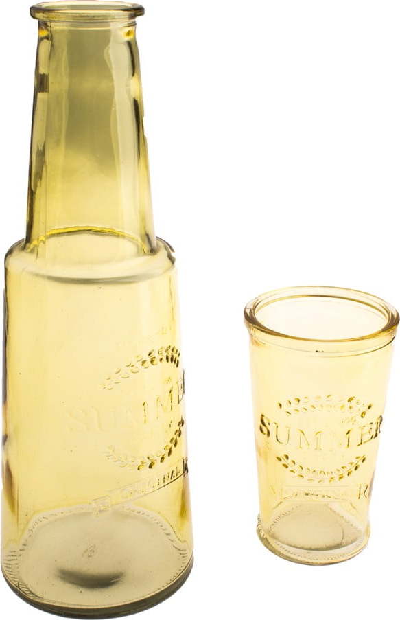 Žlutá skleněná karafa se sklenicí