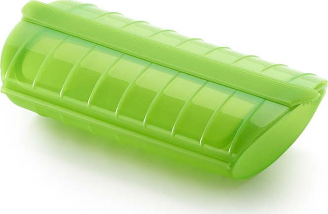 Zelená silikonová nádoba s táckem pro vaření v páře Lékué Steam Case LÉKUÉ