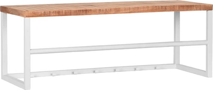 Bílá kovová lavice s dřevěnou deskou LABEL51 Kapstok LABEL51