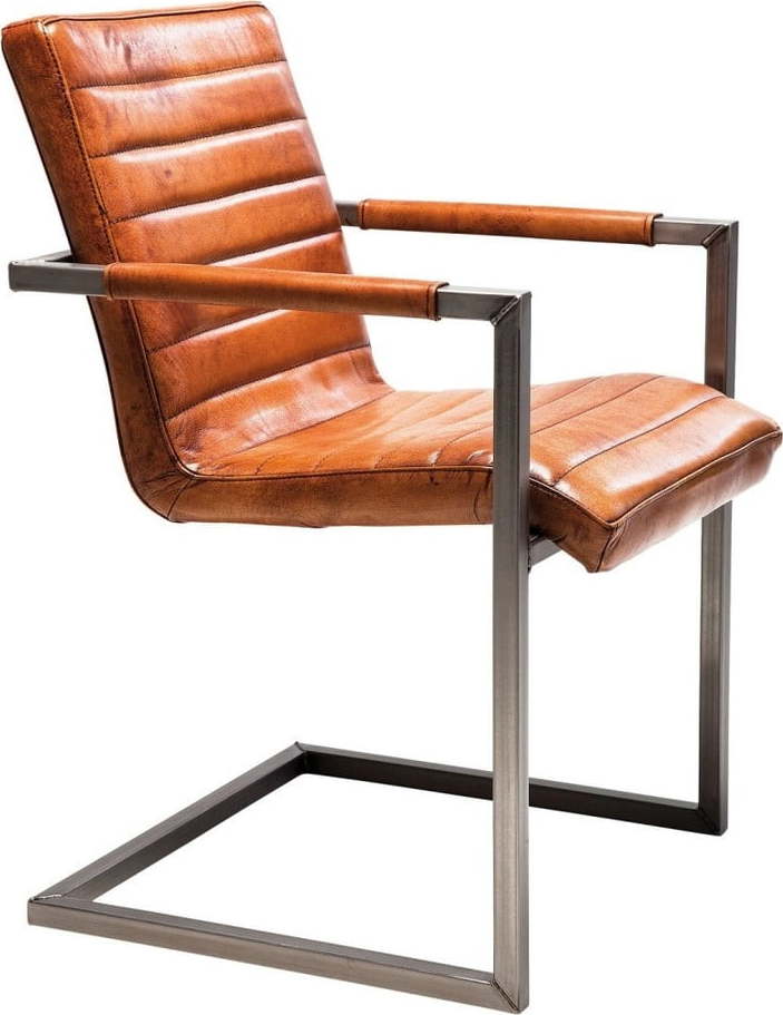 Hnědá kožená židle s područkami Kare Design Cantilever Kare Design