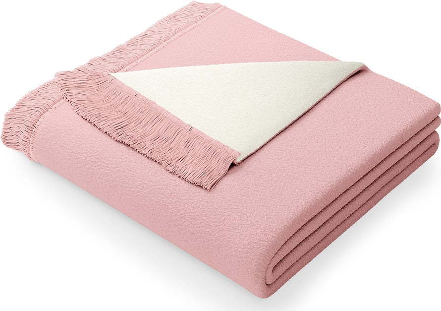 Pudrově růžová deka s příměsí bavlny AmeliaHome Franse