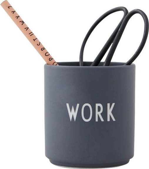 Šedý porcelánový hrnek Design Letters Favourite Work Design Letters