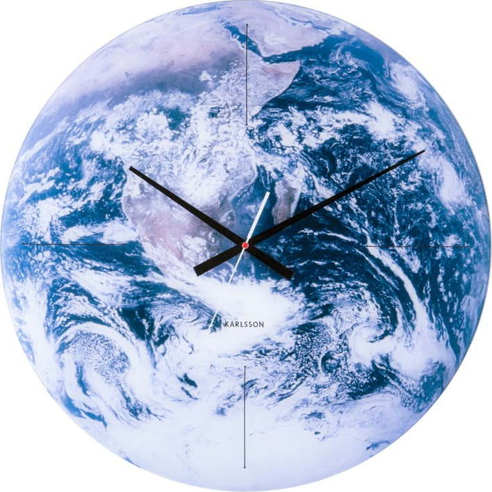 Modré skleněné nástěnné hodiny Karlsson Earth