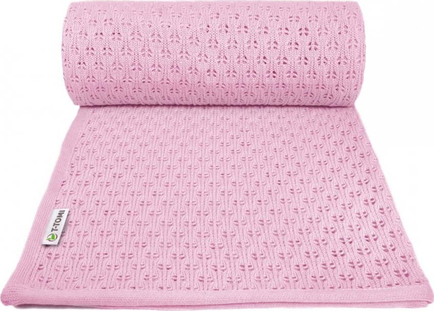 Růžová pletená dětská deka s podílem bavlny T-TOMI Summer