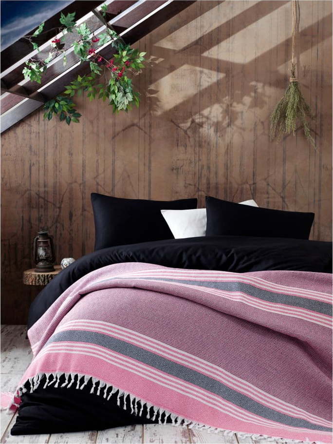Růžový bavlněný přehoz přes postel EnLora Home Anna Yatak Örtüsü