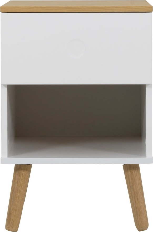 Bílý noční stolek s nohami z dubového dřeva Tenzo Dot Tenzo