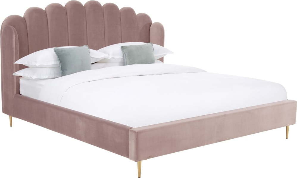 Růžová čalouněná postel se sametovým povrchem Westwing Collection Glamour