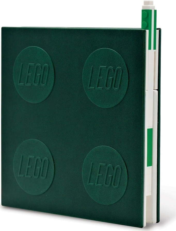 Lahvově zelený čtvercový zápisník s gelovým perem LEGO®