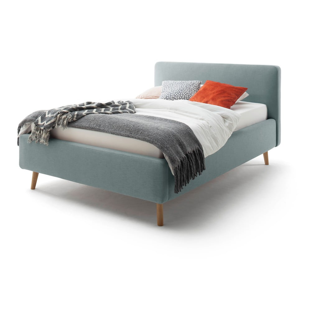 Modrá dvoulůžková postel s roštem a úložným prostorem Meise Möbel Mattis