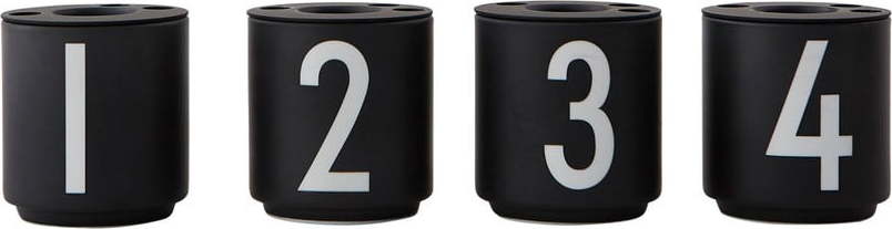 Set 4 černých porcelánových svícnů Design Letters Mini Design Letters