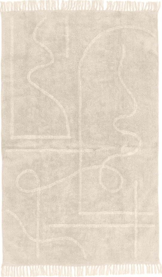 Světle béžový ručně tkaný bavlněný koberec Westwing Collection Lines