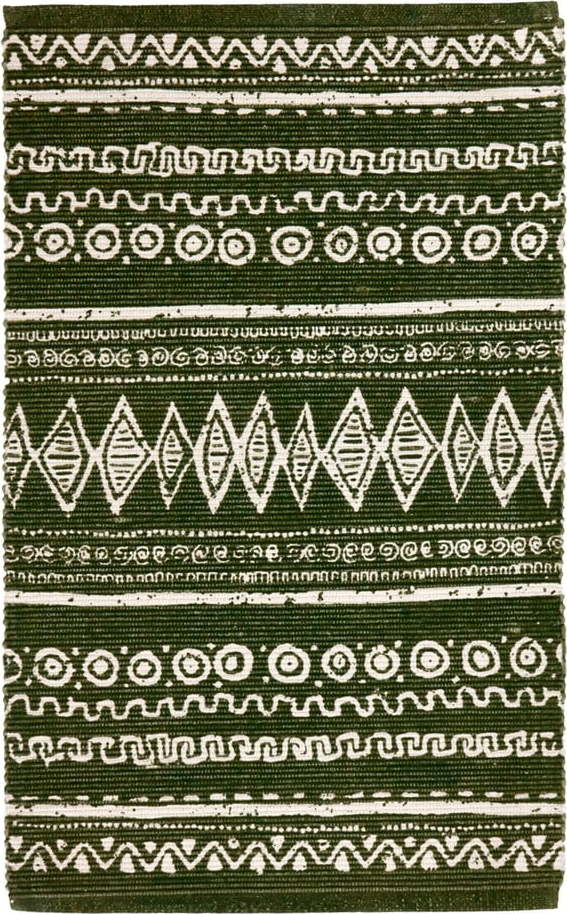 Zeleno-bílý bavlněný koberec Webtappeti Ethnic
