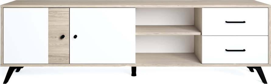 Bílý TV stolek v dekoru dubu 181x53 cm Sahara - Marckeric Marckeric