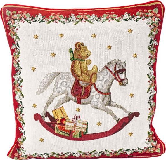 Červeno-bílý bavlněný dekorativní polštář s vánočním motivem Villeroy & Boch Toys Fantasy