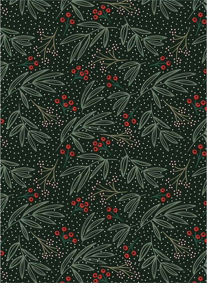 5 archů černo-zeleného balícího papíru eleanor stuart Winter Floral