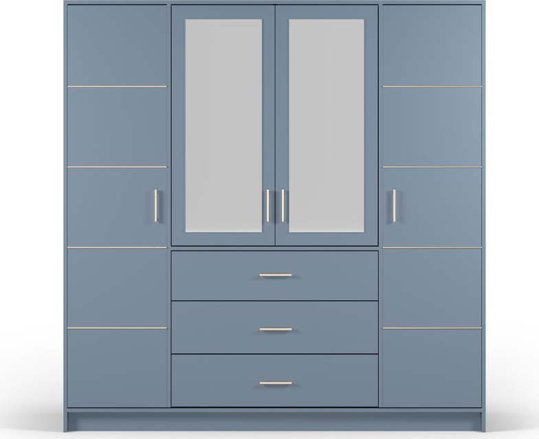 Modrá šatní skříň se zrcadlem 196x200 cm Burren - Cosmopolitan Design Cosmopolitan design