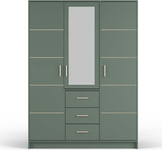 Zelená šatní skříň se zrcadlem 147x200 cm Burren - Cosmopolitan Design Cosmopolitan design