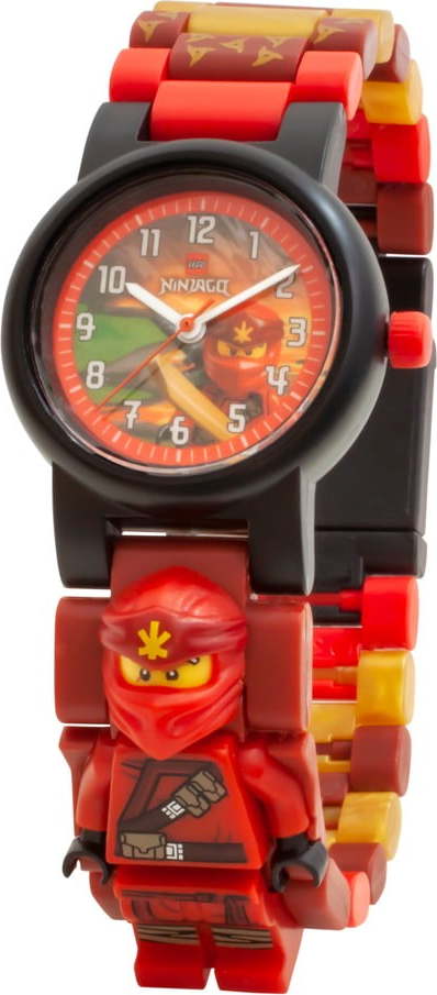 Červené náramkové hodinky se skládacím řemínkem a minifigurkou LEGO® NINJAGO Kai LEGO