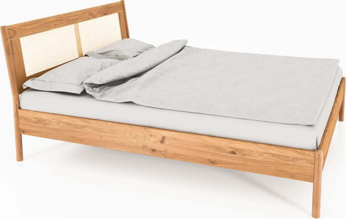 Dvoulůžková postel z dubového dřeva s ratanovým čelem 160x200 cm Pola - The Beds The Beds