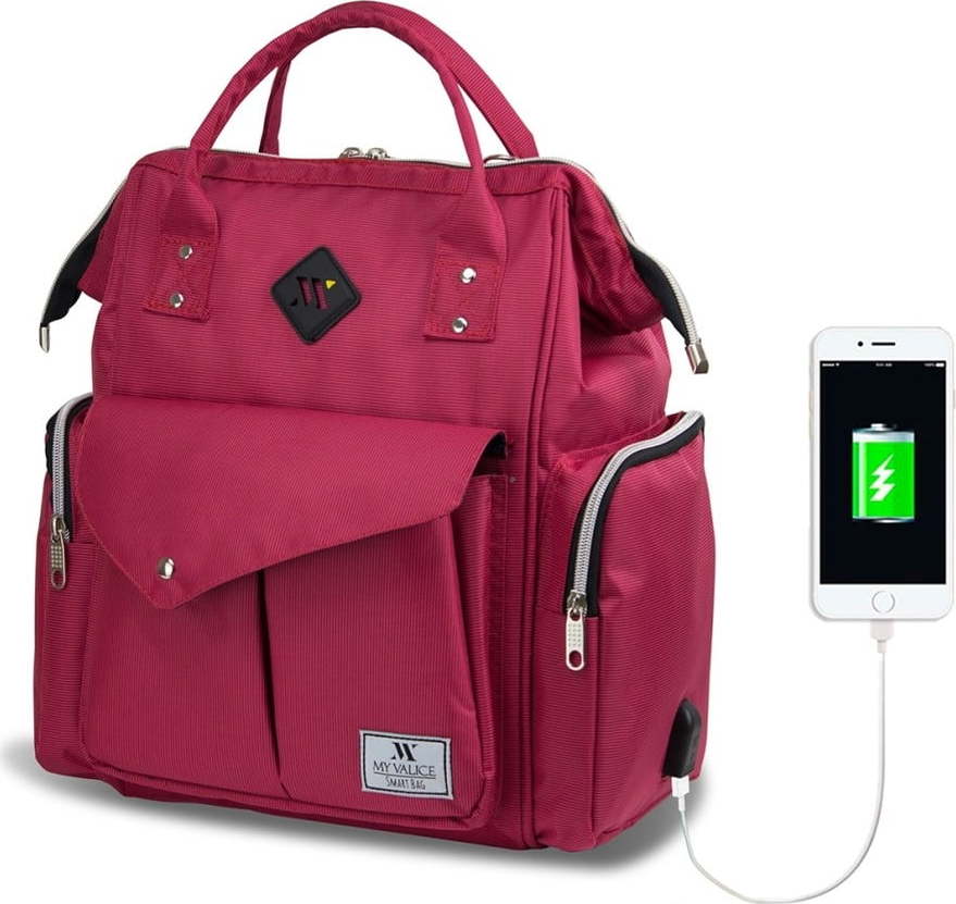 Fuchsiový batoh pro maminky s USB portem My Valice HAPPY MOM Baby Care Backpack Myvalice