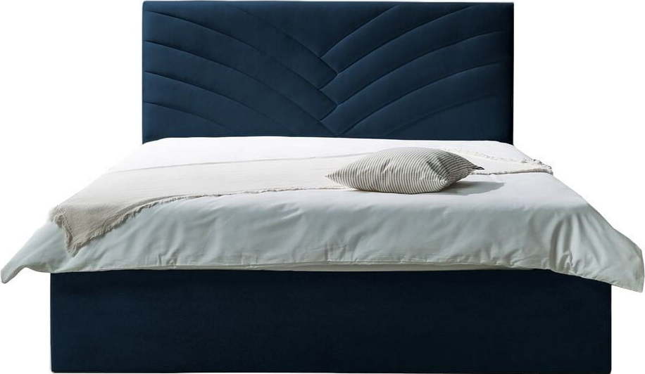 Tmavě modrá čalouněná dvoulůžková postel s úložným prostorem s roštem 160x200 cm Palmyre - Bobochic Paris Bobochic Paris