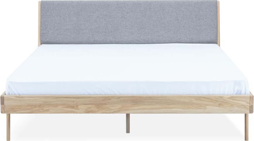 Šedá/v přírodní barvě čalouněná dvoulůžková postel z dubového dřeva 160x200 cm Fawn - Gazzda Gazzda