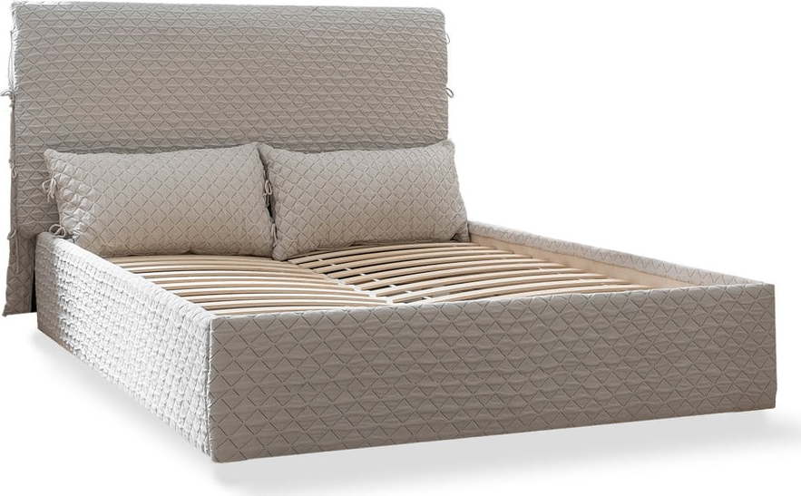 Béžová čalouněná dvoulůžková postel s úložným prostorem s roštem 140x200 cm Sleepy Luna – Miuform Miuform