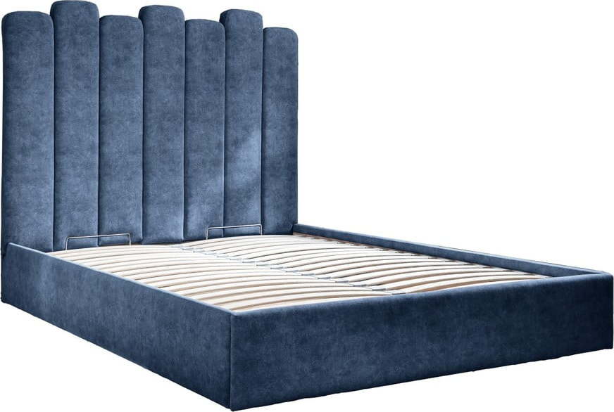 Modrá čalouněná dvoulůžková postel s úložným prostorem s roštem 140x200 cm Dreamy Aurora – Miuform Miuform