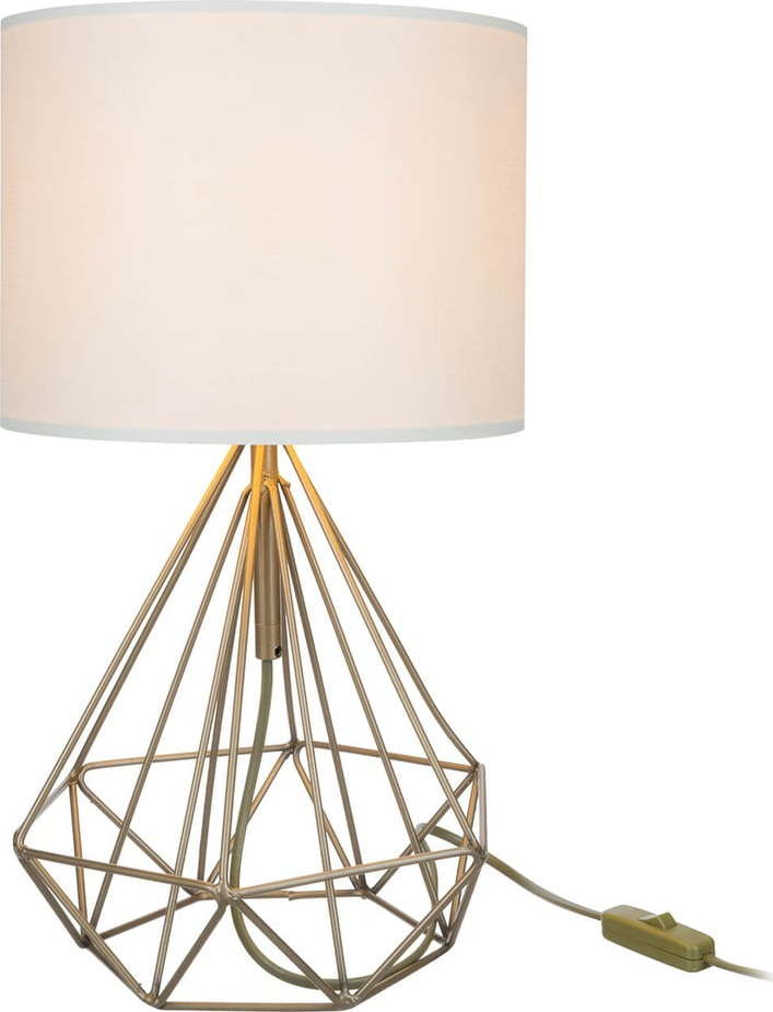 Stolní lampa s textilním stínidlem v krémovo-zlaté barvě (výška 46