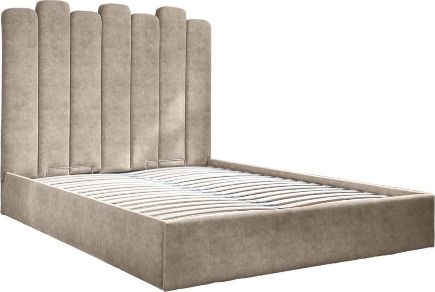 Béžová čalouněná dvoulůžková postel s úložným prostorem s roštem 140x200 cm Dreamy Aurora – Miuform Miuform