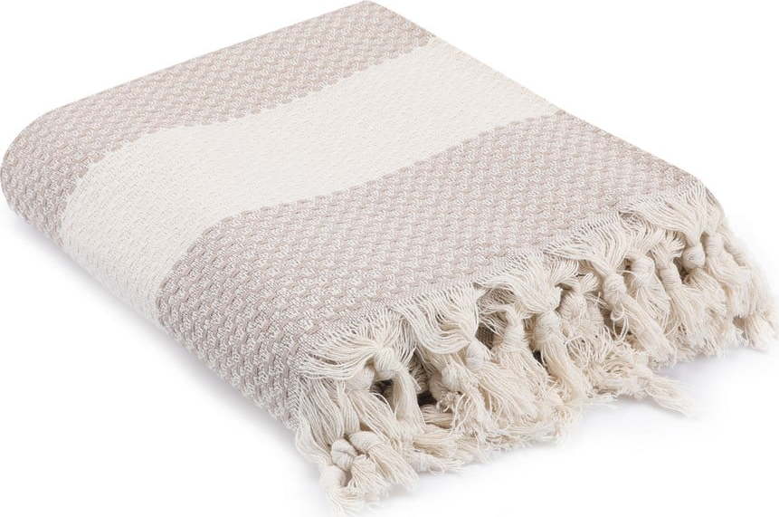 Béžový bavlněný přehoz přes postel Viaden Şeritli