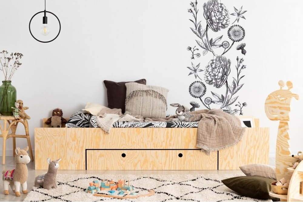 Dětská postel s výsuvným lůžkem a úložným prostorem v přírodní barvě 70x160 cm LUNA A – Adeko Adeko