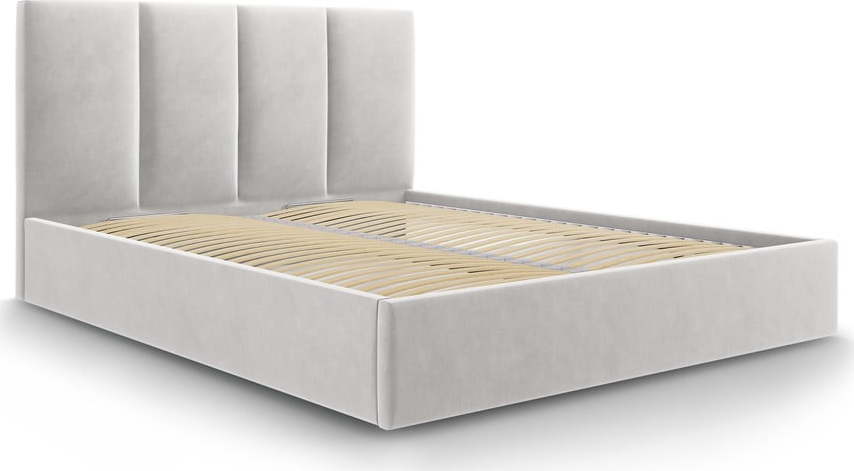 Světle šedá čalouněná dvoulůžková postel s úložným prostorem s roštem 140x200 cm Juniper – Mazzini Beds Mazzini Beds