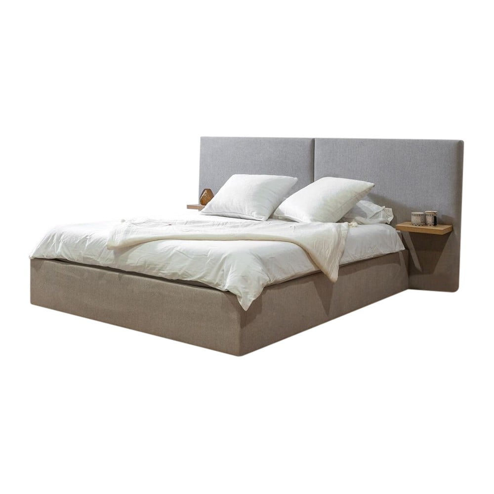 Světle šedá čalouněná dvoulůžková postel s úložným prostorem s roštem 160x200 cm Blandine – Bobochic Paris Bobochic Paris