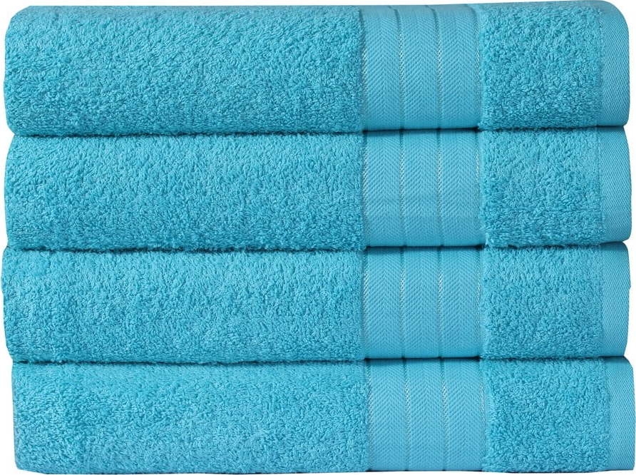 Tyrkysové bavlněné ručníky v sadě 4 ks 50x100 cm – Good Morning GOOD MORNING