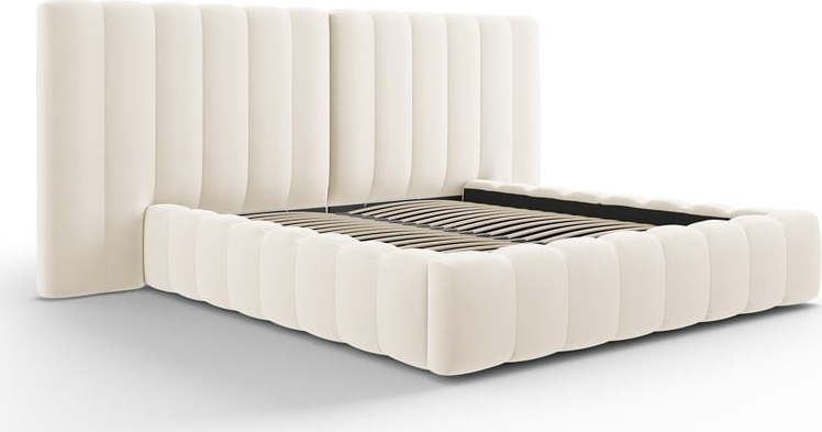 Béžová čalouněná dvoulůžková postel s úložným prostorem a roštem 160x200 cm Gina – Milo Casa Milo Casa