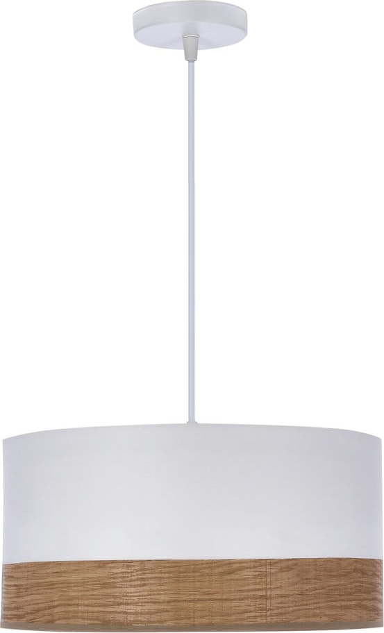 Bílé závěsné svítidlo se stínidlem z dýhy a textilu ø 30 cm Bianco – Candellux Lighting Candellux Lighting